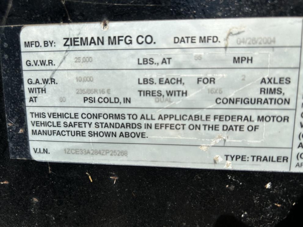 Image for 2004 Zieman 25 Ft x 102 In T/A Equipment Trailer